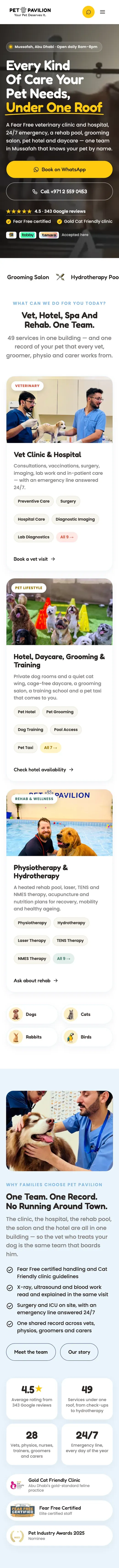 Pet Pavilion website on a phone
