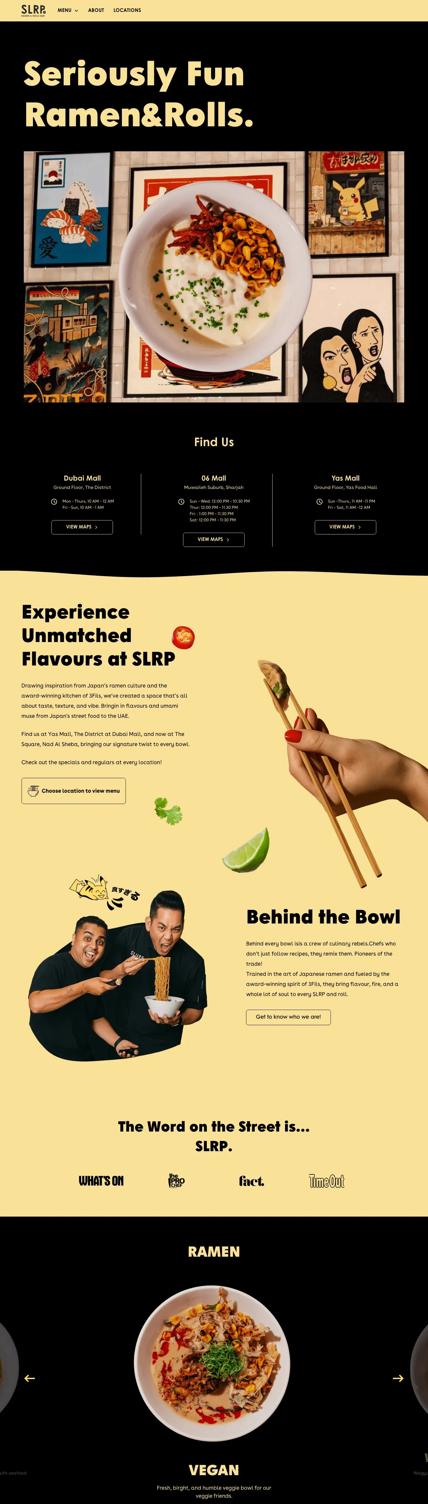 SLRP Ramen & Rolls Bar website on desktop