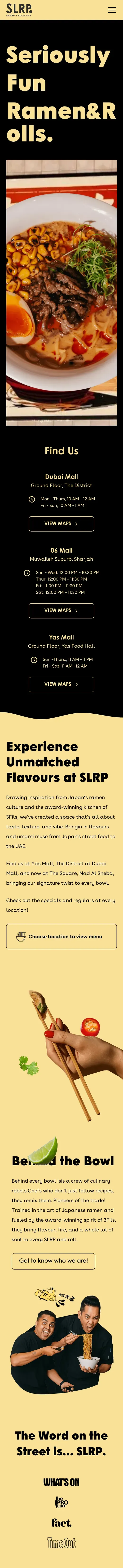 SLRP Ramen & Rolls Bar website on a phone
