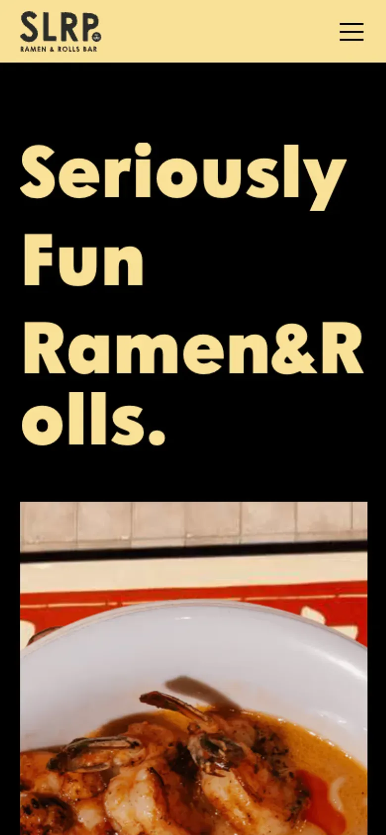 SLRP Ramen & Rolls Bar website on a phone